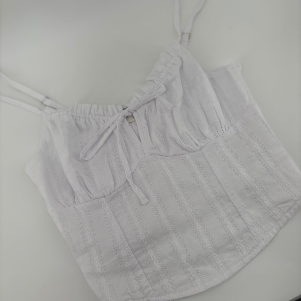 No Boundaries White Dobby Corsetâ Cami Top XS Peasant Ruffle Tie Front
